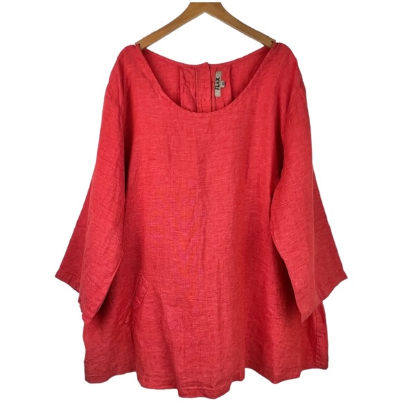 New FLAX Back Up Linen Tunic Shirt 3G 3X Cherry Yarn Dye - Picture 6 of 9